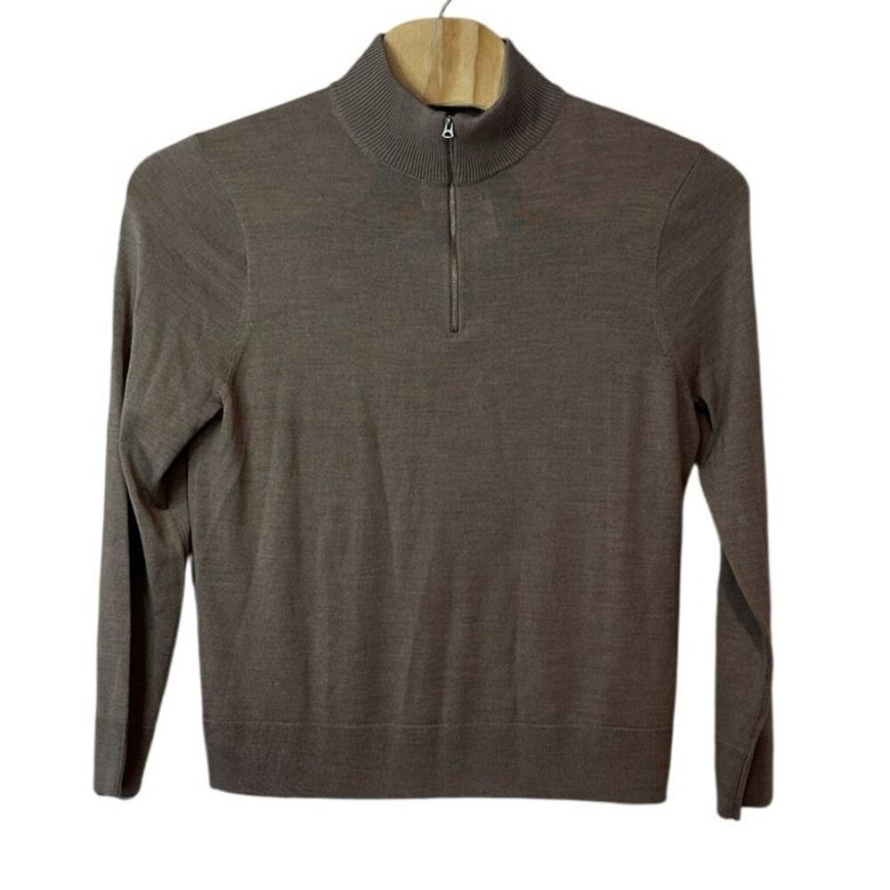 J. Crew Men’s 1/4 Zip Pullover Sweater Size L Merino‎ Wool Blend Taupe Neutral